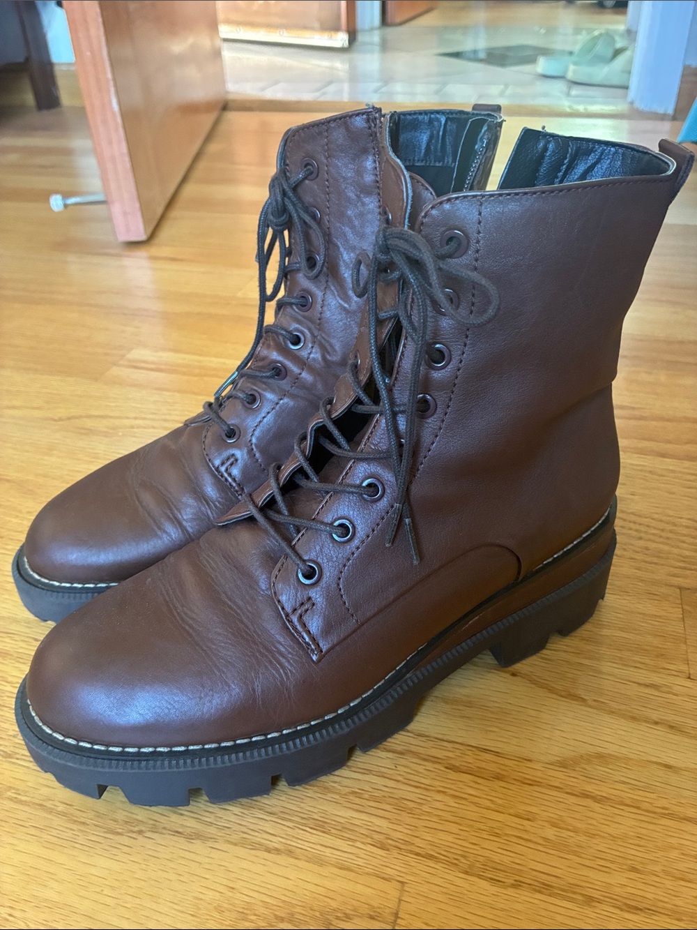 Sam Edelman Brown Lace-Up Leather Combat Boots size 7.5